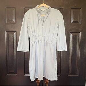 TIBI Mock Neck Stretch Waist Light Blue 3/4 Sleeve Mini Dress 1/4 Zip Up Size 8